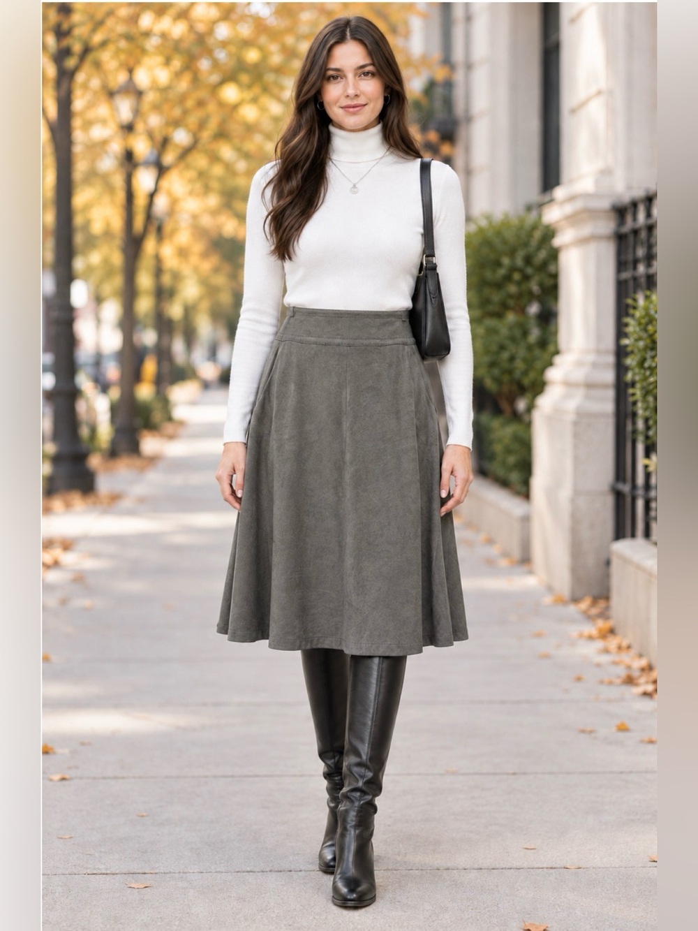 OLSEN Faux Suede Classic A-Line Women’s Skirt - Gray